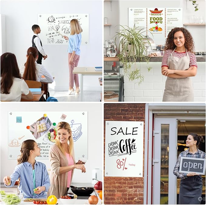 H-Qprobd Glass Magnetic Dry Erase Whiteboard 36"x24" for Wall, Frameless White Board, Includes 12 Magnets, 8 Markers and 2 Erasers