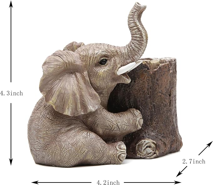 Hodao Resin Elephant Pen Holder, Cute Elephant Desk Organizer, Creative Animal Pen Cup for Office Desk Decor, Graduation Present, Gifts for Teacher Women Men Elephant Lovers