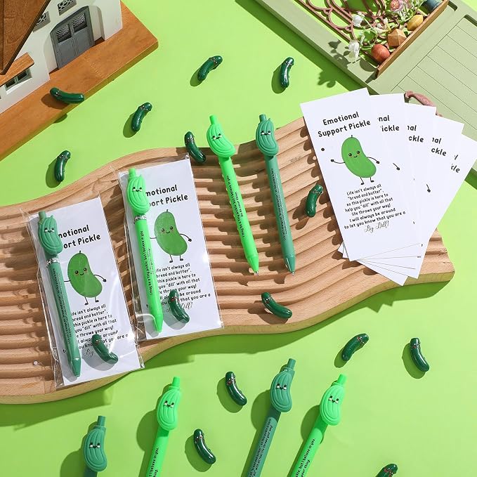 Sayglossy 24 Set Pickle Employee Appreciation Gifts Bulk Nurses Week Coworkers Positive Teacher Graduation End of Year Inspirational Pens Staff Thank You Inspirational Mini Resin Funny Card Bookmark