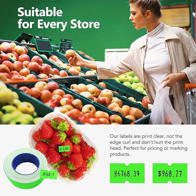 30 Rolls 15000 Price Gun Labels for Mx-5500 White Price Marker Stickers, Super Sticky Label Paper Tag Labels (Green)