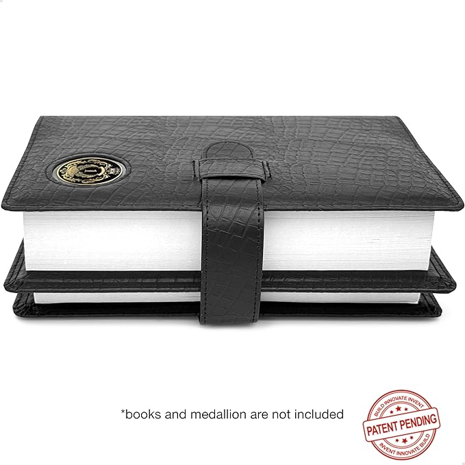 GALILEO® Double AA Big Book Cover & 12 Steps & 12 Traditions | PU Leather | Medallion Holder | AA Book Covers for Hardcover | AA Gift | Alcoholics Anonymous (Crocodile Leather/Black)