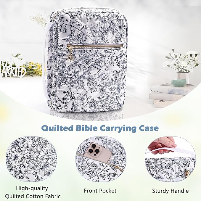 Bible Cover for Women - Soft Bible Case - Carrying Book Case for Bible Accessories - Bible Holder Case for Women - Girls Bible Bag - Bible Carrier - Bible Sleeve - Church Bag