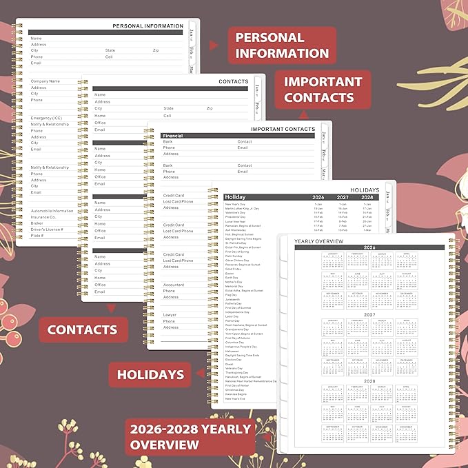 2026-2028 Monthly Planner - 2 Year Monthly Planner/Calendar 2026-2028, July 2026 - June 2028, 11" x 9", 24 Monthly Planner with Tabs, Back Pocket, Holidays, Twin-Wire Binding, Note Pages