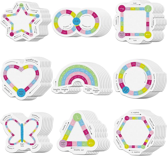 Gersoniel 72 Pcs Anxiety Sensory Stickers Calm Stickers Adhesive Textured Mental Health Strips Mindfulness Fidget Decals Stress Anxiety Relief Items for Desk Therapy Office Counselor(Cute Breathe)