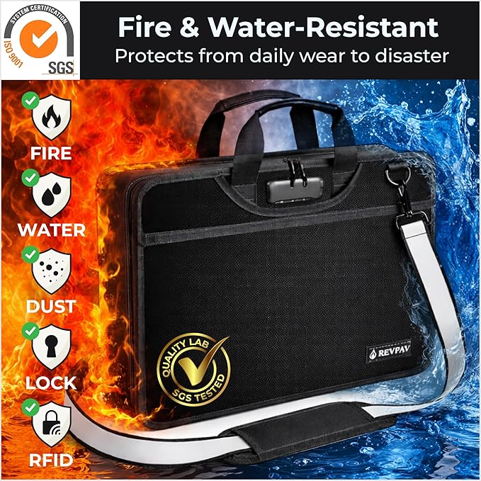 Accordion File Organizer Fireproof, Water-Resistant Document Bag-13 Pocket File Folder-RFID Pocket,Labels,Combination Lock,Reflective Shoulder Strap-Important Document Folder-Home,Office,Travel