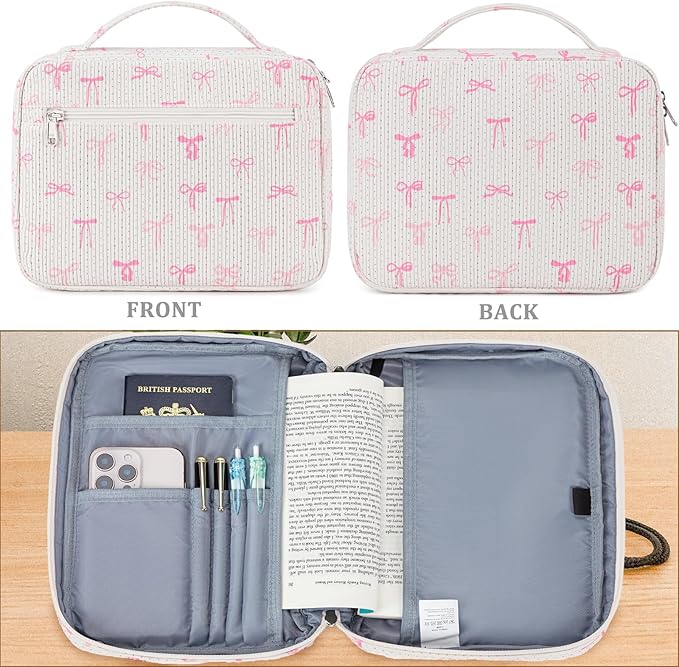 JIANYA Bible Cover, Bow Bible Cover Case Women Bible Bag with Handle and Zippered Pocket
