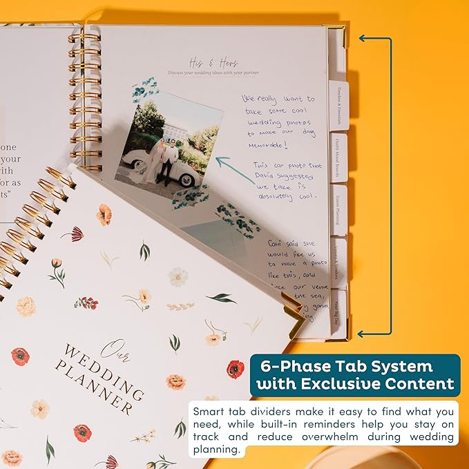 Timeless Premium Wedding Planner Book and Organizer – Timeless Premium Wedding Planner Book and Organizer – Wedding Planning Book, Comprehensive Keepsake & Countdown Binder, Perfect Engagement Gift for Women, 11" x 9" (Wildflower)