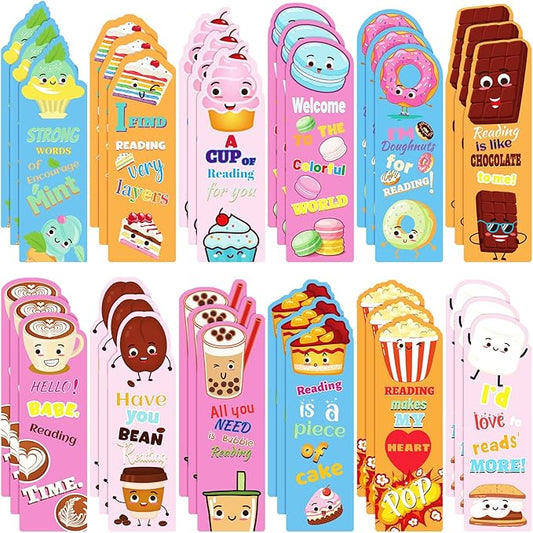 Fainne 60 Pieces Dessert Scented Bookmarks Kids Bulk Scratch and Sniff Classroom Valentines Day Back to School Bookmarks Gift Stuff for Students Christmas End of Year Graduation Birthday Favor