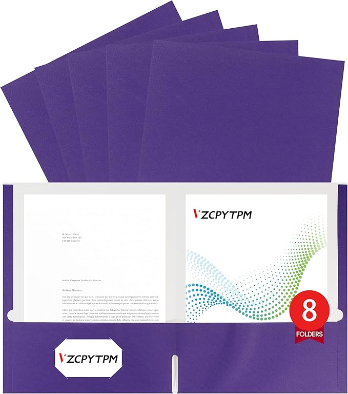 8 Packs Purple Two Pocket File Folders,File Folder Letter Size,8.5x11Inches File Folders for Office,School and Home,Organizer File Folder