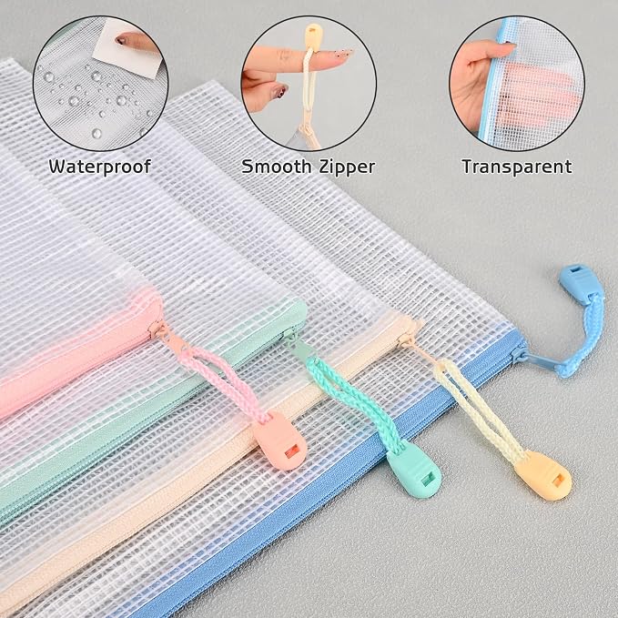 10Pcs Mesh Zipper Pouch Bags, A5 Size Pencil Waterproof Pouch Bag, Zipper Pouches for Organization Storage, Clear Plastic Bags for Classroom Organization and School Office Storage (A5)