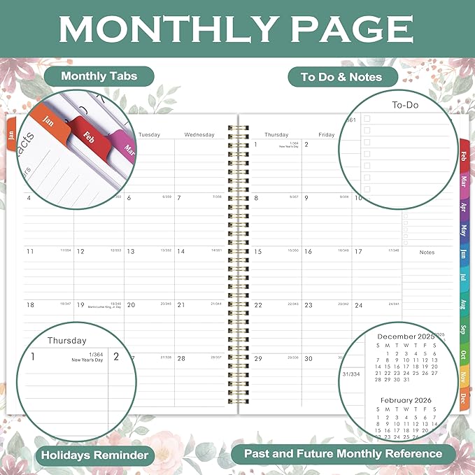 2026 Planner - Jan. 2026 - Dec. 2026, 8.5" x 11" Planner Weekly and Monthly, Calendar Planner 2026 with 3 Interchangeable & Waterproof Covers, 12 Monthly Tabs