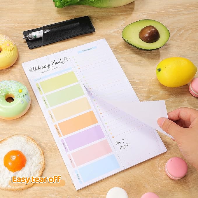 60 Sheets Meal Planner for fridge with Pen Holder, 7x10'' Magnetic Meal Planner and Grocery List Undated Weekly Meal Planners with Tear off Shopping List and Convenient Shopping