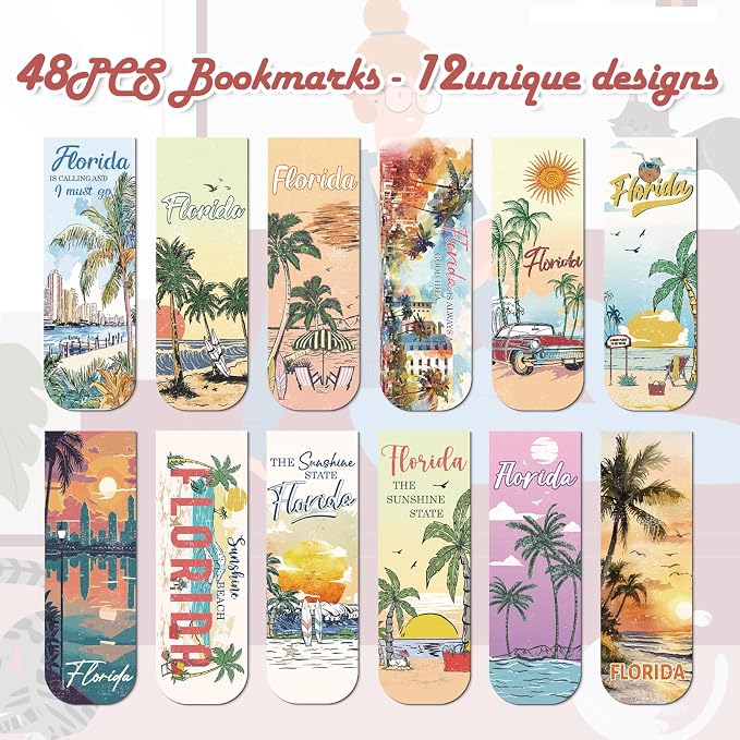 Wxiben Florida Magnetic Bookmark Gifts - 48PCS Traveling City Magnetic Bookmarks USA City Book Marks Page Magnets Marker Clip for Women Book Lovers Traveler Students Teacher Florida Souvenirs Gift