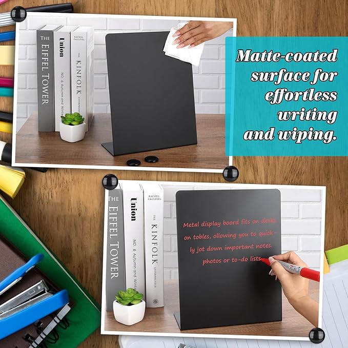 2 PCS Large Magnetic Bulletin Board with Stand, 11x8.7x3.75inch Metal Magnet Display Board, Tabletop Memo Board, Magnetic Display Stand with 4 Magnets for Home School Office (2 PCS, 11x8.7x3.75inch)