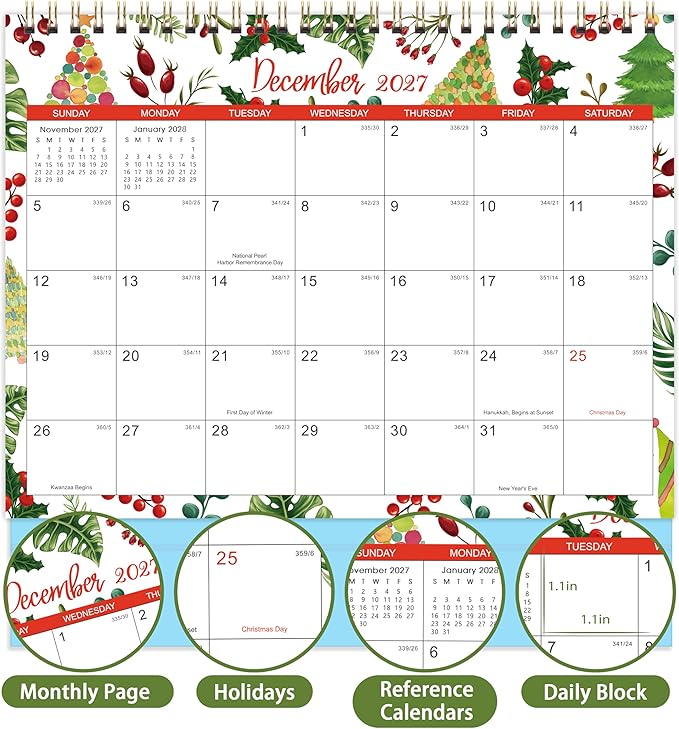 Desk Calendar 2026-2027 - Standing Flip 2026-2027 Desktop Calendar, Jul.2026 - Dec.2027, 9.8" x 8.3", 26-27 Academic Calendar with Julian Date, Standing Flip - 12 Different Themes