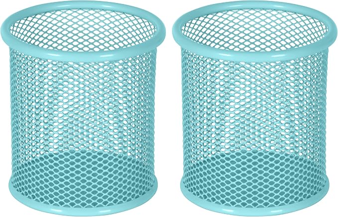 EasyPAG Pencil Holder for Desk, 2 Pack Metal Pen Organizer, Mesh Pencil Cup Organizer for Home, Office, Classroom, School, Light Blue