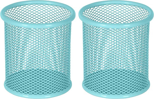 EasyPAG Pencil Holder for Desk, 2 Pack Metal Pen Organizer, Mesh Pencil Cup Organizer for Home, Office, Classroom, School, Light Blue