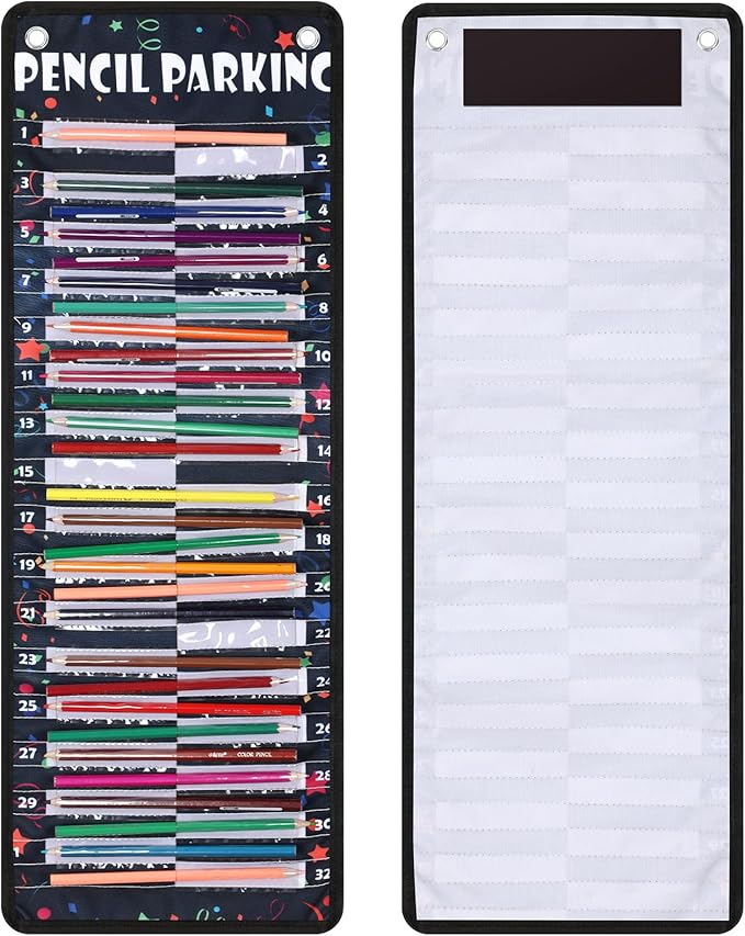 Sabary Pencil Parking Pocket Chart Pencil Dispenser Organizer Holder Nylon Fabric with Grommets and Magnetic Strip for Kids Teachers Classroom School Storage Supplies(Vivid)