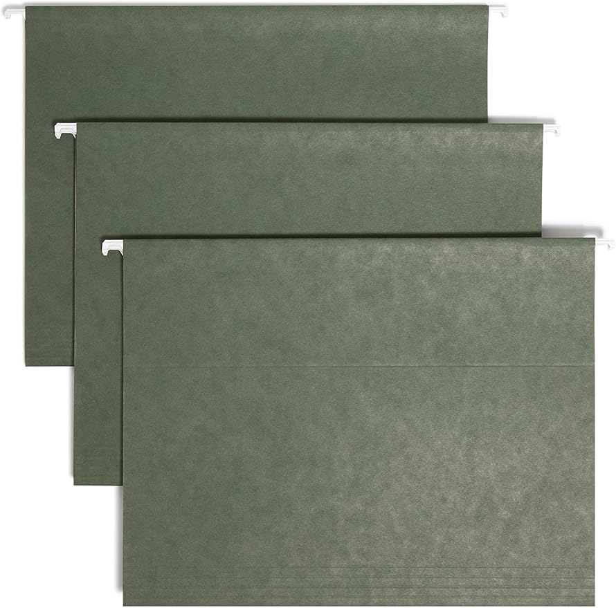 Smead TUFF Hanging File Folder with Easy Slide Tab, 1/3-Cut Sliding Tab, Letter Size, Standard Green, 20 per Box (64036, Rod Color May Vary)