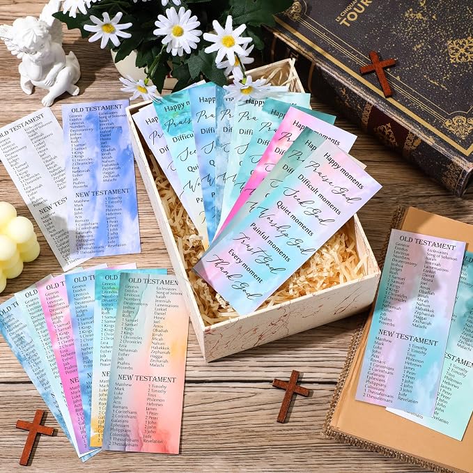 Motiskyy 100 PcsChristian Gifts for Fathers Day Bulk Books of The Bible Bookmarks 2.36 x 6 Inch Religious Christian Bookmarks Bulk Church Gifts for Prayers Church Men Women Mom Dad(Watercolor)