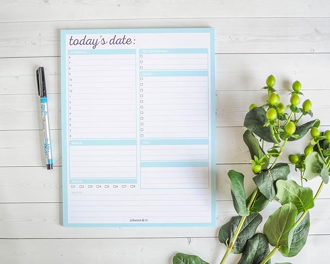 JULIANNE & CO Daily To-Do Undated Tear-Away Planner Notepads - Premium Personal Organizer for Home, Office, Work, School - 50 Pages for Daily Tasks, Notes, Water Intake and Meal Prep (8.5 x 11) (3-PK)