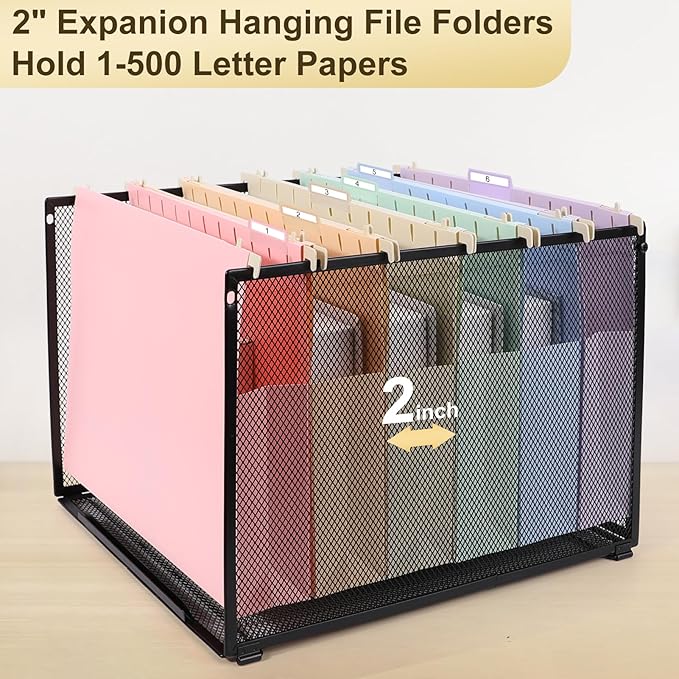 Plastic Hanging File Folders Letter Size,6 Pack Extra 2 Inch Capacity Hanging File folders with Tabs,Heavy Duty for Filing Cabinet,Home and Office File,Pastel Colors
