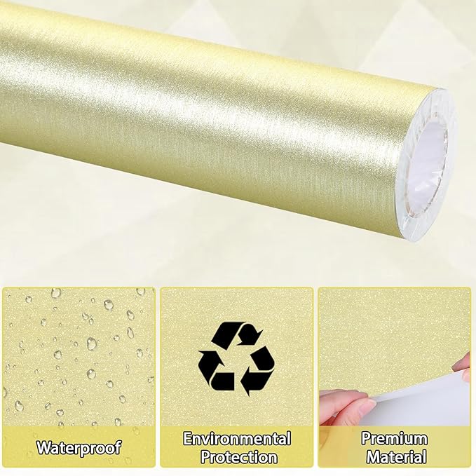 Qyeahkj 17in x 20ft Brushed Bulletin Board Paper Roll Bulletin Board Background Paper Fade Resistant Classroom Decoration Poster Art Craft Home Wall Education Decor Supplies Gold