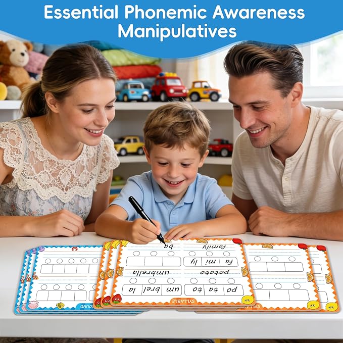 10 Packs of Phonemic Awareness Dry Erase Boards, Double-Sided Writable and Erasable for Phonics Learning, English Syllable and Sound Practice – Homeschool, Teacher and Student Supplies for Classrooms