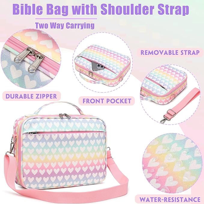 Bible Cover Case for Women Grils Bible Cover with Shoulder Strap Bible Case for Bible Study Accessories,Glitter Pink (Glitter Pink)