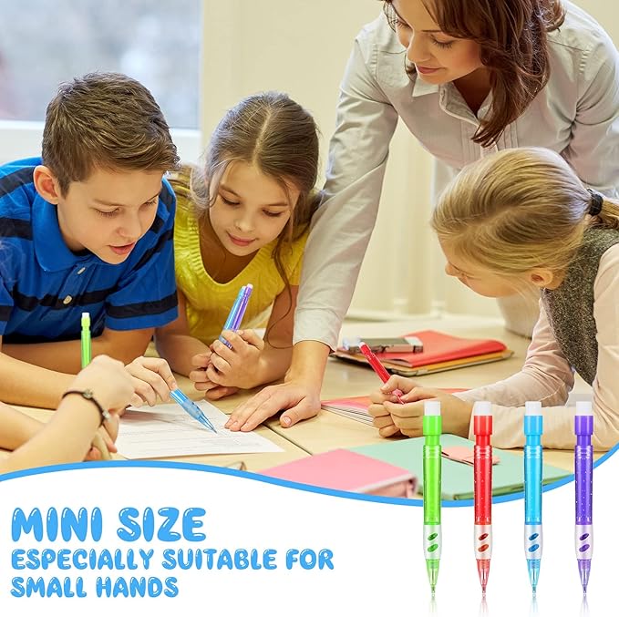 Gersoniel Assorted Mini Mechanical Pencils 0.7 mm Automatic Pencils with Mini Erasers Pens Stationery Supplies for Home Office School Writing Drawing Drafting(16 Pieces)