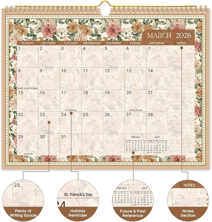 Calendar 2026-2027, Monthly Wall Calendar Runs Until June 2027, 11.5" x 14.8", Spiral Binding Hanging Wall Calendar, Perfect for Home or Office,Floral Borders
