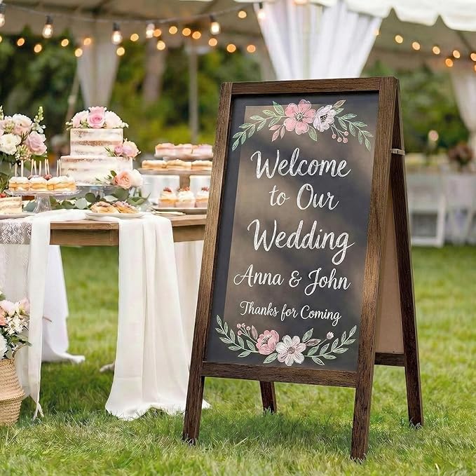 TEAKMAMA A Frame Chalkboard Sign, 40"x20" Extra Large Chalk Board Double-Sided Sidewalk Sign Sturdy Sandwich Menu Board for Restaurant Coffee Shop and Wedding, Brown