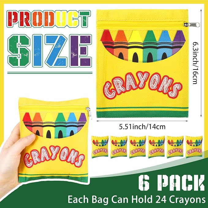 MotiMind 6 Pcs Crayon Storage Bags with Zipper for Classroom Crayon Organizer Dispenser Marker Storage Organizer for Art Supplies