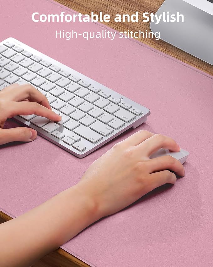 AFIING Leather Desk Pad Protector, Large Mouse Pad, Non-Slip Waterproof PU Leather Desk Mat, Desk Blotter Cover for Office and Home (Pink, 36" x 17")