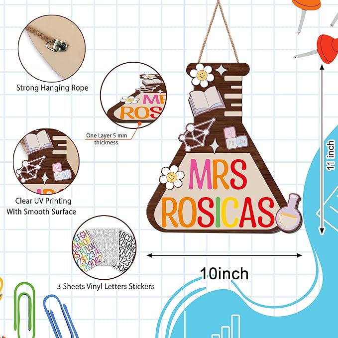 Custom Science Teacher Door Sign, Biology & Chemistry Bottle-Themed, Teacher Name Sign, Back to School Gift for Scientist Science Lover, STEM Lab Classroom Decor 12” Welcome School Supplies (Shaped)