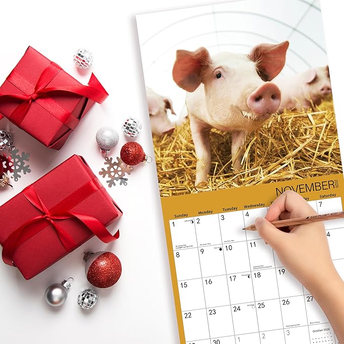 2026 Wall Calendar, Pig Calendar 2026,PIG Monthly Wall Calendar, 12" x 24" Open,Family Planner Calendar, Home & Office Organizer,Hangable