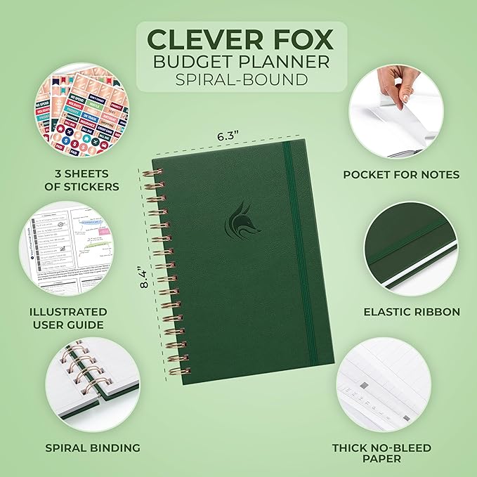 Clever Fox Budget Planner Spiral – Expense Tracker Notebook – Monthly Budgeting Organizer, Finance Logbook & Accounts Book to Control Your Money – Undated Bill Tracker, 6.3x8.4” - Dark Green