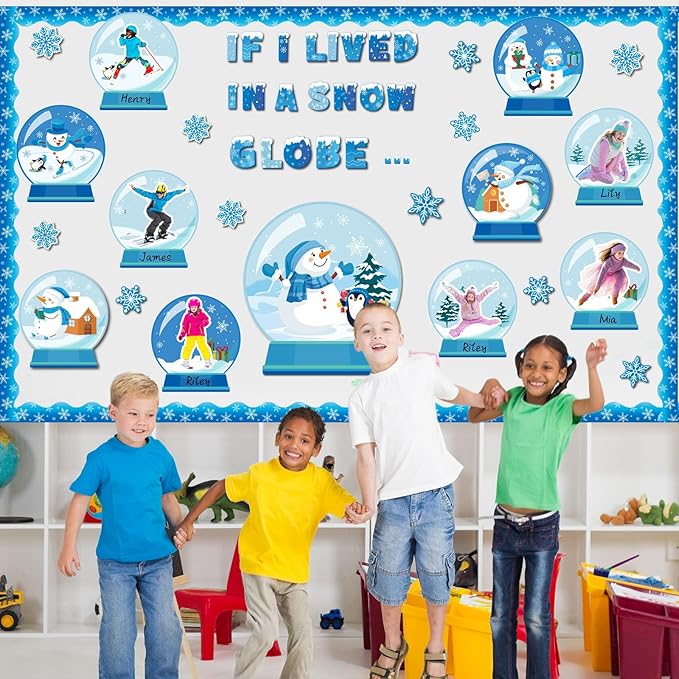 Dispowreath Winter Bulletin Board Decorations Set Winter Snow Globe Classroom Door Wall Decorations Snowman Penguin Snowflakes Cutouts for Bulletin Board Borders Christmas Classroom School Supplies