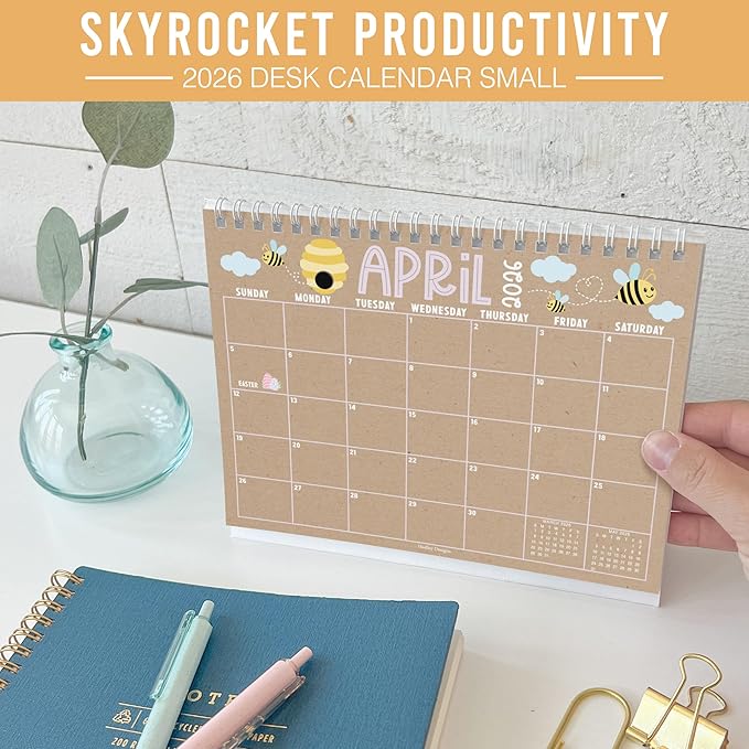 Small Desk Calendar 2026-18-Month 2026 Desk Calendar Small for Home, Office & Classroom, Standing Flip Desks Calendars 2026-2027, Teacher Appreciation Gifts, Graduation Gifts