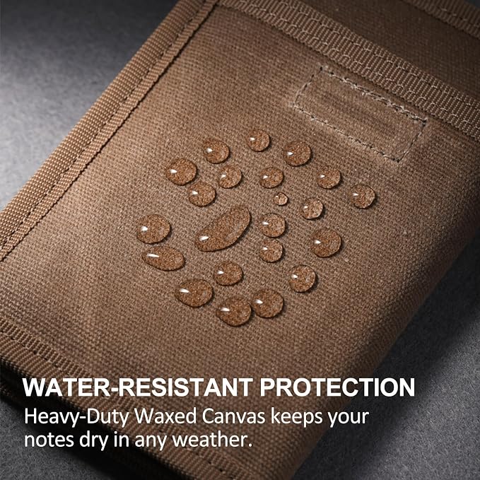 Kosibate Journal Cover, Pocket Journal with Zipper Pen Holder, Waxed Canvas, Ideal for Travelers & Daily Use, Fits Field Notes, Moleskine Cahier, 3.5 x 5.5 Inch (Brown)