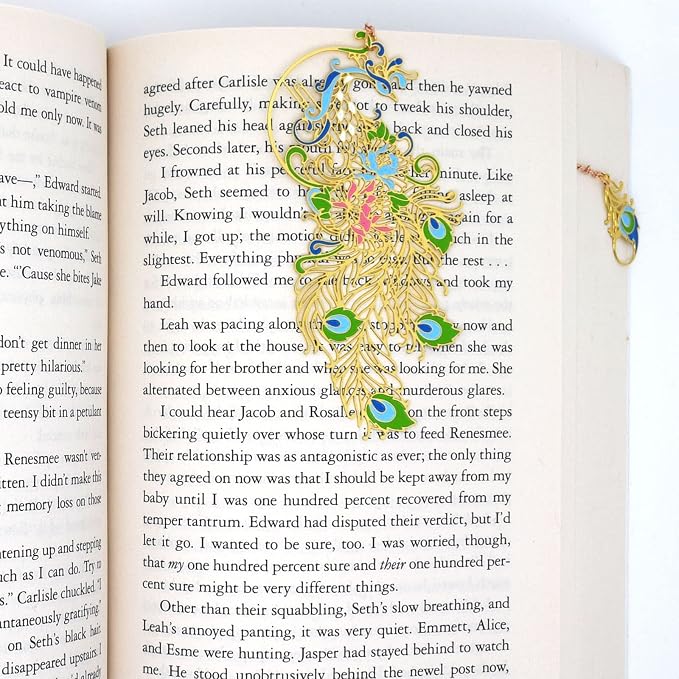 BLBMH Metal Peacock Bookmarks for Women | Cute Bookmark with Greeting Card & Gift Box | Unique Gift for Book Lovers Mom Teacher Readers | Birthday Christmas - Peacock