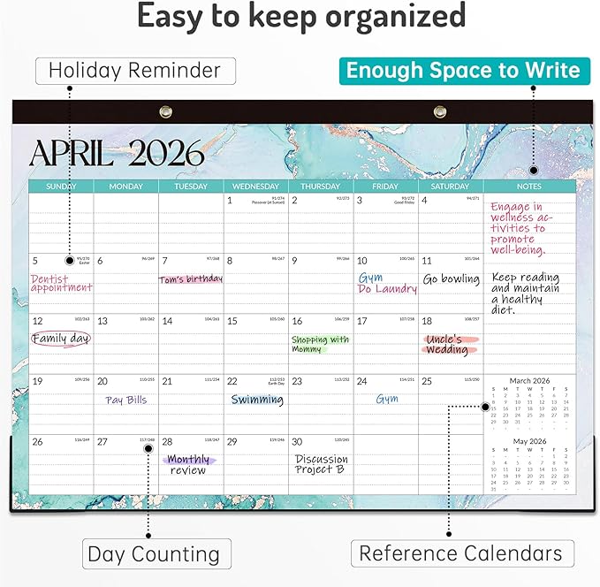 Forvencer Desk Calendar 2026-2027, 21 Months Calendar Runs from April 2026 to December 2027, 17" x 12" Large 2026 Wall Calendar Monthly Planner with Plastic Cover for Home School Office