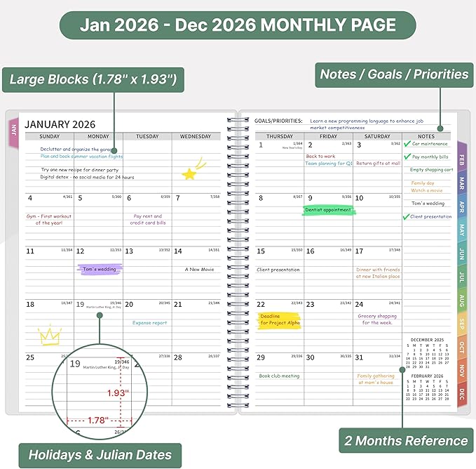 2026 Appointment Book, 30 Minutes-Hourly, Weekly ＆ Monthly Calendar Planner 2026, Jan 2026 - Dec 2026, 8.5'' x 11'', 2026 Daily Planner with Tabs ＆Pocket, Flexible Cover, Great for Office, Home, School