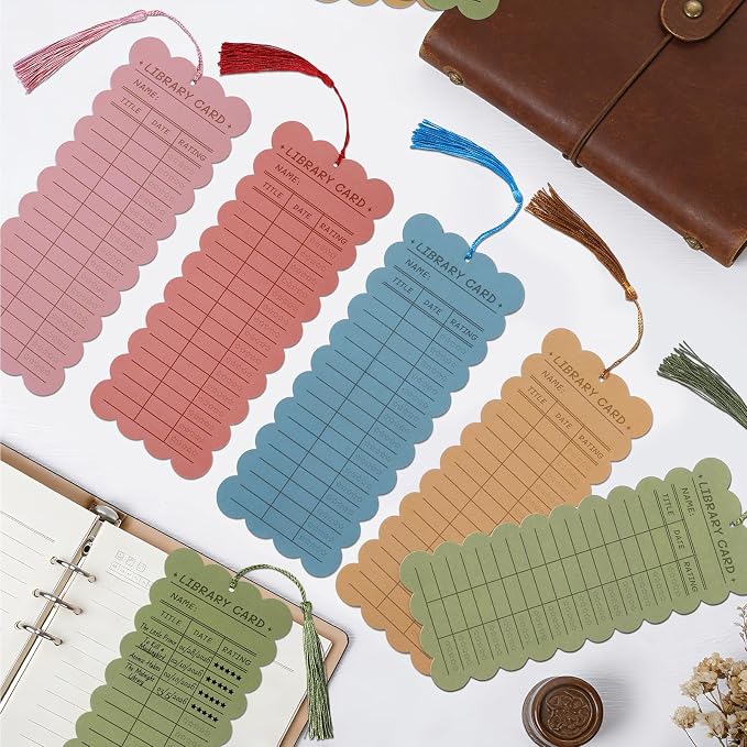 50 PCS Reading List Bookmarks Book Tracker with 50 Bookmark Tassels, 3 x 8 Inch Morandi Library Card Reading Log Bookmark for Teachers Women Book Lovers