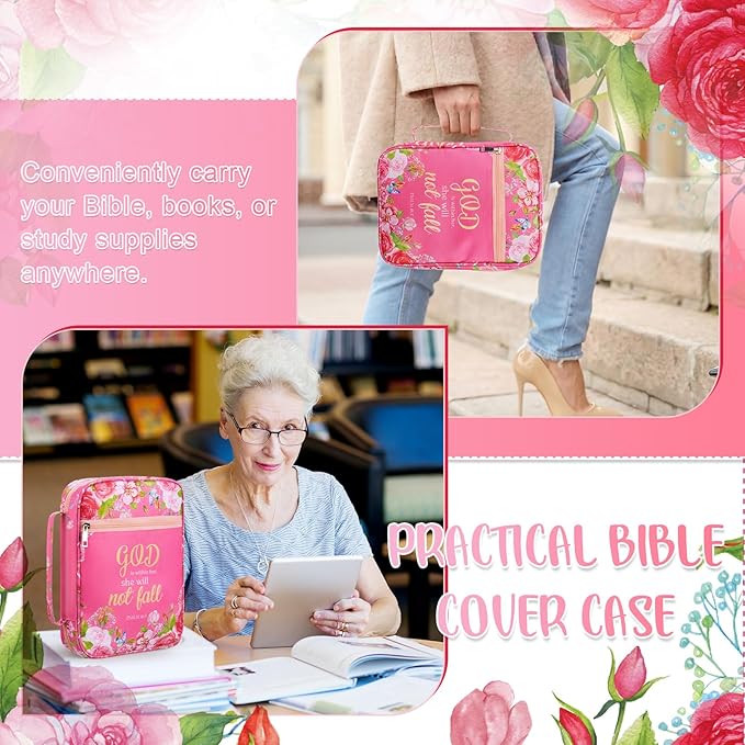 Bible Cover Case for Women and Bookmarks Carrying Bible Cases for Christian Gifts for Women Christian Book Covers Inspirational Gifts for Ladies Study Supplies Mother's Day Favors (Elegant)
