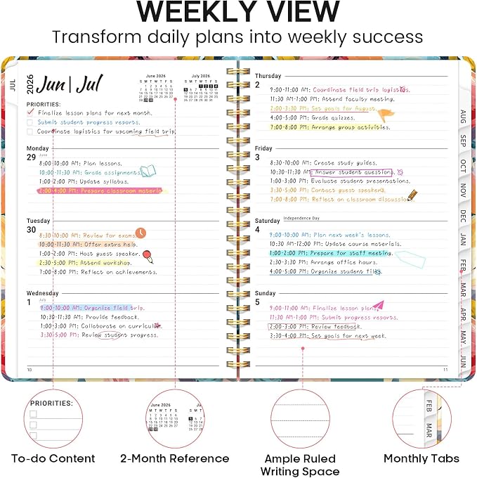 Academic Planner 2026-2027, Weekly and Monthly Calendar Book, July 2026 – June 2027, Hardcover Planner with Tabs, Perfect for Teachers, Students, Women & Men, A4 (8.5" x 11") - Pastel Garden