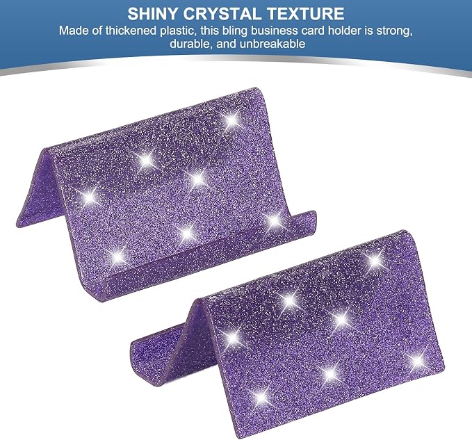PATIKIL Business Card Holder for Desk, 2Pcs Acrylic Business Card Holders Shine Card Stand Organizer Cards Display for Office Exhibition, Purple