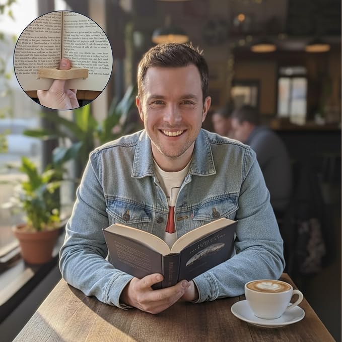 3 Piece Set: Wood Book Page Holder & 2 Magnetic Bookmarks - Ergonomic Thumb Book Opener - Ideal Reading Accessories & Gifts for Book Lovers