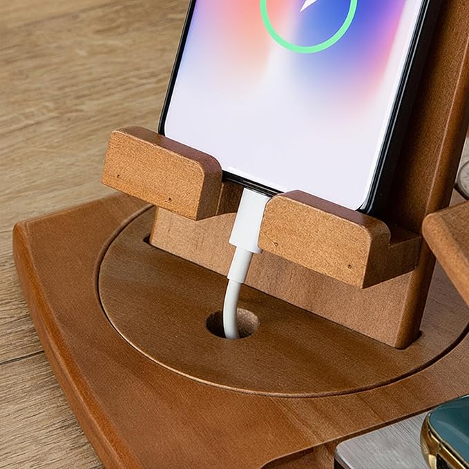 Wooden Desk Organizer with Phone Stand - 11.2"×7.3"×7.3" Multifunctional Desktop Storage for Phone, Glasses, Watch, Office Supplies, Bedside Organizer & Wood Dock Station