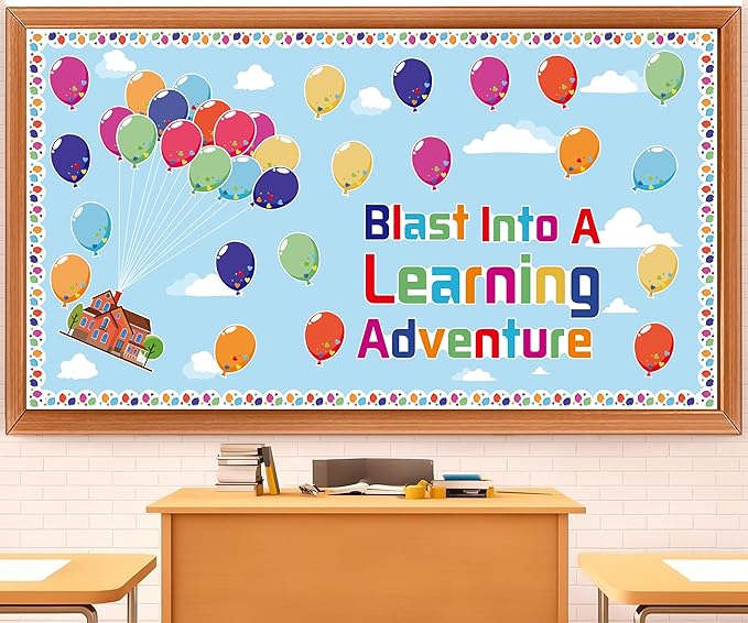 Colorful Balloons Bulletin Board Set – Adventure Balloons Mix Balloon Borders & Cutouts – Party Classroom Door Decor for Welcome Bulletin Boards, School Crafts & Home Wall Displays